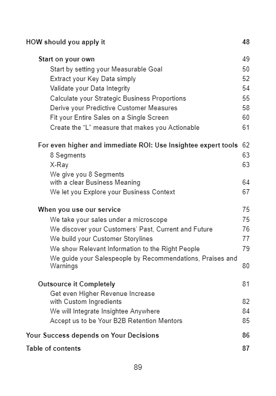 Insightee Method - third part of Table of Contents